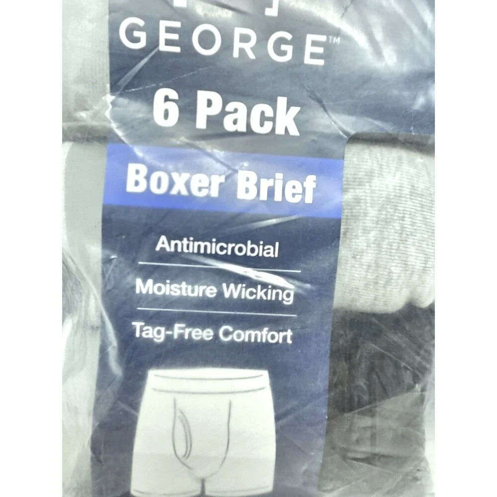 George 6-pk Men's S Cotton Regular Leg Boxer Briefs Black Gray Tagless Wicking